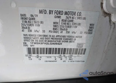 2020 Ford Explorer Limited из США, поврежденный, VIN 1FMSK8FH2LGA09420